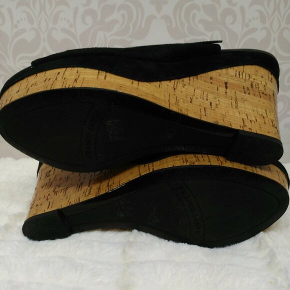 Y2K Franco Sarto Roxanne Peep Toe Wedge Heels US 10 Black Suede - Picture 11 of 12